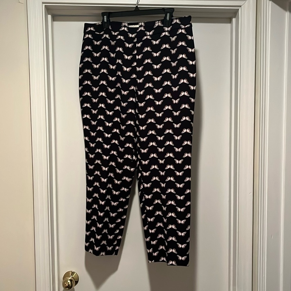 Kate Spade side zip butterfly patterned crepe ankle trousers.  Polyspandex blend